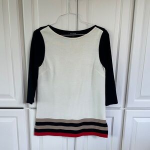 St. John Black and Cream Colorblock Blouse